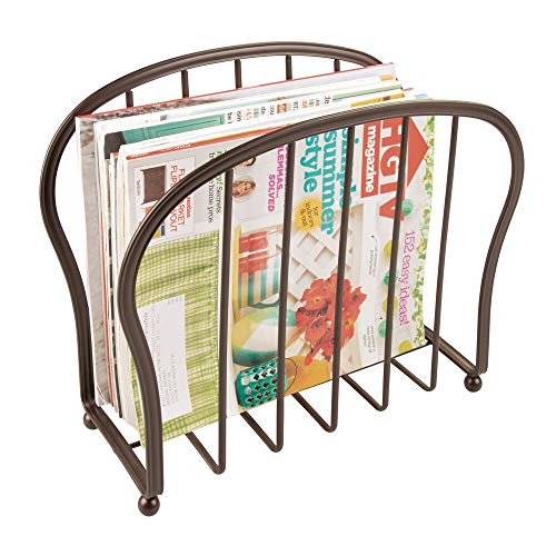 mDesign Revistero de metal decorativo para revistas, libros o tabletas  Organizador de revistas de pie para la sala de estar o el baño  Elegante portalibros de alambre de metal  color bronce