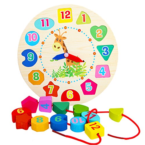 Preisvergleich Produktbild Naisidier Holzspielzeug Digitale Geometrie Uhr Holzblock Spielzeug DIY Perlen Spielzeug Ein Geschenkset