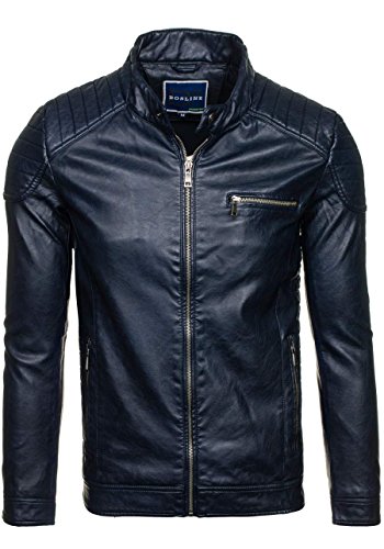 BOLF Herren Kunstlederjacke gefttert mit Reiverschluss BOSLINE 8816 Dunkelblau XL [4D4]