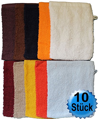 Waschhandschuh Frottee, 10 Stück (5x2versch.Farben sortiert), ca. 14x21cm, 100% Baumwolle, uni, einfarbig, Walk Frottier, Waschlappen