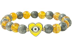 crystalmiracle Citrino 10 mm & Golden Pirite 8 Mm Bead Stretch String Fashion Accessorio Regalo Uomo Donna