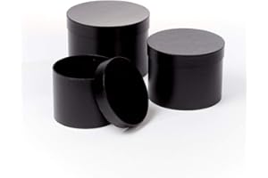 Floralcraft Set of 3 Symphony Hat Boxes with Lids (Black), Empty Storage Boxes Round Lined Cardboard Florist Hat Boxes Jewellery Boxes for Wedding Anniversary Valentines Gift Christmas