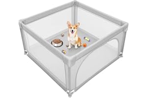 LANTUS Parc à Chiots avec Porte, Parc pour Chiots Ou Petits Chiens, Clôture Solide en Tissu épais Et Filet en Nylon Haute Résistance, Lavable en Machine, Intérieur/extérieur-120 * 120 * 66cm - Gris foncé