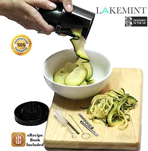 Zoodle Chef Mini Spiralizer, Interchangable Blades, Hand Kitchen Tool FREE eRecipe Book, Cleaning Brush &amp; Storage Bag