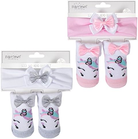 BabyTown Girls Unicorn Bow Headband and Matching Shoe Set Pink - Silver Size 0-6
