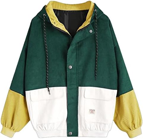 BA Zha Women Long Sleeve Corduroy Patchwork Oversize Jacket Windbreaker Coat Overcoat Tunic Loose Crop Slash Neck Sweater Coat Pullover Sweatshirt Tops Sexy Blouse Jumper Overcoat (L, Green)