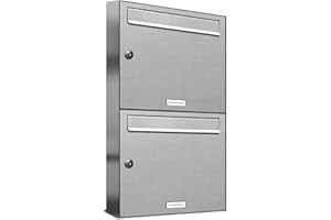 ‎AL BRIEFKASTENSYSTEME AL Briefkastensysteme 2er Briefkastenanlage Edelstahl, Premium Doppel-Briefkasten DIN A4, 2 Fach Postkasten modern Aufputz