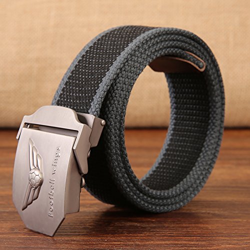 Preisvergleich Produktbild Fang-Studio Herren Gürtel, Gürtel, Herren-Canvas, Automatische Schnalle, Jugend Fußball, Freizeit-Gürtel, Mode, Verdickung, Retro-Outdoor und Löcher Gürtel, Elegante Schwarze Streifen, 150Cm
