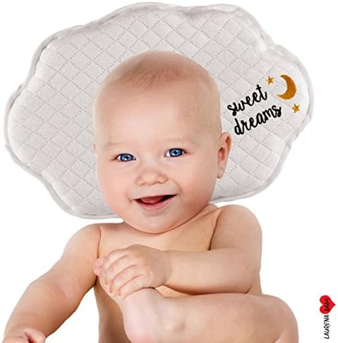 Baby – Plagiocephaly – with Contoured Memory Foam Head Pillow Prevents FLAT HEAD/Deformation of the with 2x Cotton Covers for Healthy Head Clouds Unisex Laurena Baby