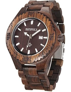 Alienwork Quarz Armbanduhr massive Naturholz Uhr Herren Uhren handgefertigt modisch Schwarzes Sandelholz Holz...