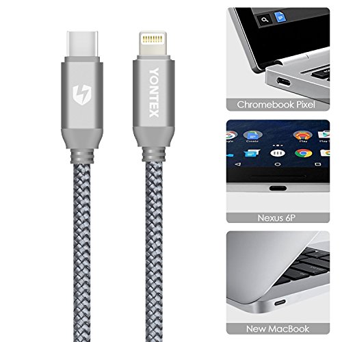 1M USB-C auf Lightning Kabel Laden und Sync Datenkabel Nylon Geflochten für iPhone iPad Connect zu Apple New Macbook 2015 Macbook pro 2016 Chromebook Pixel HP Pavilion von YONTEX - 5