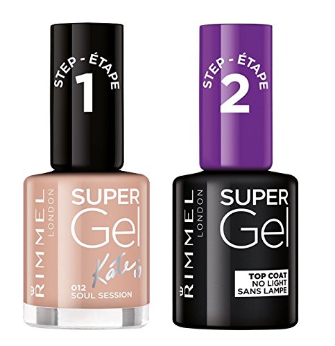 Rimmel London Super Gel by Kate Moss Nail Polish Duo Pack, shade 12, Soul Session, Nude + Gel Top Coat