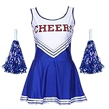 SODIAL(R)Maedchen Frauen Sexy aermel Cheer Cheerleader Kostuem XS 28-30 Fussball Kleidung - Blau - 