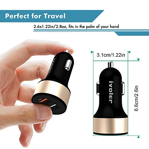 iVoler Quick Charge 3 0 30W 2 Puertos USB Cargador de Coche  QC 3 0 Puerto   Qsmart Puerto 5V 2 4A  con 2 en 1 Cable Cargador Micro USB y Tipo C para Samsung Galaxy S9 S9 Plus S8 S8  S7 S7 Edge  S6 S6 Edge   Note 8 5 4 Edge  LG G6 G5 G4  Asus Zenfone 4 3 2  HTC 10  One A9 M8 M9  Nexus 6  Xiaomi Mi 6 5  Huawei  Motorola Android smartphone  Tablette  iPhone  iPad  Batteries Externes  Chargeur Portable  etc  - Negro Oro