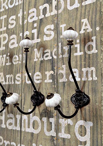 Wandgarderobe Flurgarderobe „London“ Hakenleiste Holz 100 x 40 cm im Shabby Vintage Landhaus Stil - 4