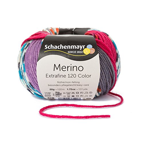 Pflegeleichte Winterwolle Merino Extrafine Color 120 von Schachenmayr "kopenhagen" (Fb 490) für Strickaccessoires mit hohem Tragekomfort und Farbmustern direkt vom Knäul, Easy-Start-System, 100% Merinowolle, kratzfreies Strickgarn, trocknergeeignet