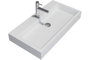 BERNSTEIN - Vasque Lavabo design moderne à poser Lave main fonte minérale Salle de bain & toilettes - Blanc mat - 80x42x10cm - Evier universel, Résistant, Durable, anti-décoloration - PB2143