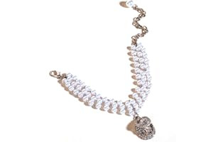 RayMinsino Pet Collar with Three Row Pearl Round Gemstone Diamond Necklace Jewelry Adjustable Cat & Dog Decorative Accessories