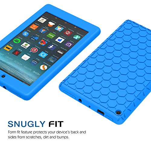 MoKo Hülle für All-New Amazon Fire 7 Tablet (7 Zoll – 7. Generation, 2017 Modell) – [Honey Comb Series] Leichte Rutschfeste Stoßfeste Silikon Schutzhülle Protector Case für das neue Fire 7 2017, Blau - 6