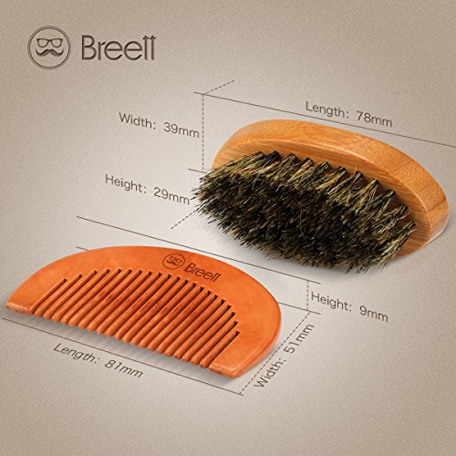 Breett Bartbürste & Bartkamm, Set für Bart-Styling, Bartkamm-Set für Herrenbart und Schnurrbart mit Aufbewahrungstasche - 3