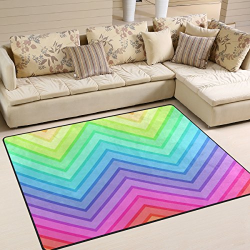 COOSUN Rainbow Chevron Pattern Area Rug Carpet Non-Slip Floor Mat Doormats for Living Room Bedroom 63 x 48 inches