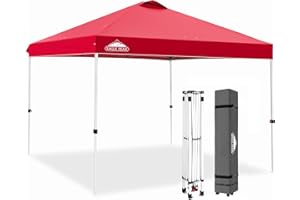 EAGLE PEAK Tonnelle de Jardin Pliable 3x3m Pop-up Gazebo Tente Pliante Pavillon，avec Sac de Transportable à Roulette pour Camping, Plage, Jardin, Rouge