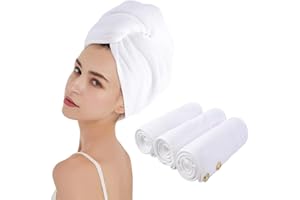 KinHwa Microfibre Séche Serviette Cheveux Enrouler Turban Soin Cheveux Serviette Bain Séchage Rapide Tordu pour Les Cheveux Mouillées (Blanc, 25x65_cm)