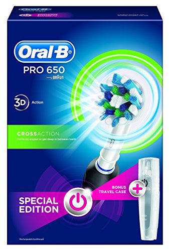 Oral-B Pro 650 CrossAction Electric Rechargeable Toothbrush and Case - Powered by Braun - Black (Packaging May Vary)
