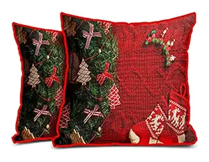 DreamVio Jute Exclusive Merry Christmas Decorative Throw/Pillow Covers, Cushion Covers for Gifting, Living Room, Bed Room, Sofa,Chairs Pack/Set of 2 (Multicolour, Size 16 x 16 Inches)