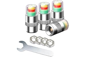 Aiqeer 4 Stück Auto Reifendruckkontrolle Ventilkappen, Autoreifen Ventilabdeckung, Warnung Sicherheit 3 Farben Sensoranzeige, Reifenventil Staubkappen mit Mutter und Schraubenschlüssel