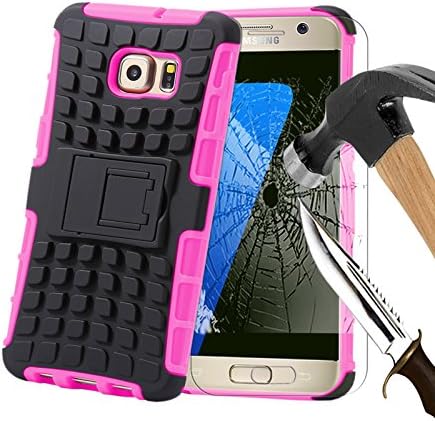 For Samsung Galaxy S8 Plus, Armor Case Tough Rugged Shock proof Armorbox Dual Layer Heavy Duty Carrying Hybrid Hard Slim Protective Case For Galaxy S8 Plus (with Kickstand) + Tempered Glass Screen Protector-Pink