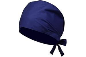 Qchomee Unisex Scrub Nurse Cap with Sweatband Adjustable Tie 100% Cotton Elastic Chef Cap Hat Food Spa Beauty Salon Cap Reusable Washable Multipurpose Hat