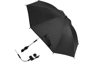 DEUSON Universeller 50+ UV-Kinderwagen-Sonnenschirm mit Verstellbarer Klemme und flexiblem Arm für Kinderwagen, Kinderwagen, Fahrrad, Rollstuhl, Strandkorb (Schwarz, 85CM(B))