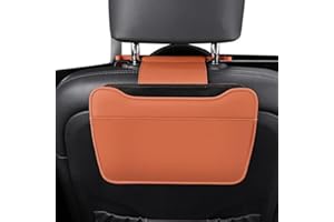 Qirc Car Leather Trash Can for Headrest, Upgrade Hanging Garbage Bin, Waterproof Foldable Stroage Organizer for Car, Multipurpose Interior Accessories for SUV Truck RV Camping (Orange-Headrest)