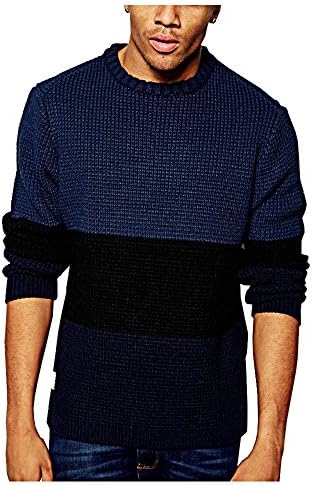 Native Youth Men's Waffle Stitch Panel Jumper, Navy Blue, Size Small