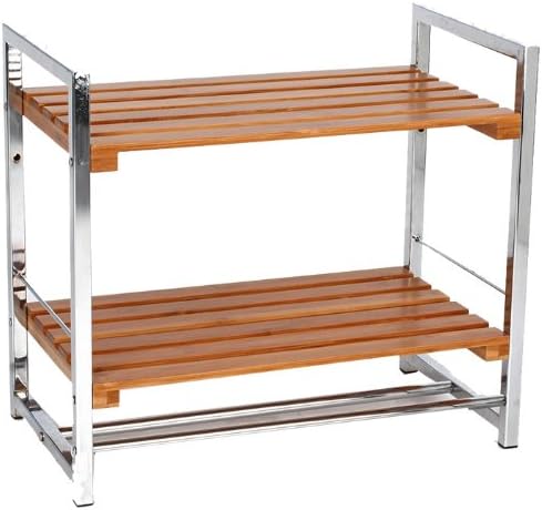 Shelf Unit with 2 shelves made of bamboo and chrome stand or hang up on the wall