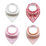Baby Dreieckstuch Lätzchen Spucktuch 4er Pack für Mädchen, Einstellbar Weiche Baumwolle Kerchief mit Druckknöpfen