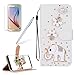 Produktbild Girlyard für Samsung S9 Diamant Cute Elefant Blumen Lederhülle, Bling Glitzer DIY Crystal Schutzhülle Luxus Premium PU Flip Case mit Lanyard Strap Standfunktion Kartenfach Magnetverschluss Etui für Samsung Galaxy S9