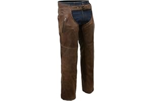 Milwaukee Leather Men's MLM5518 Vintage Crazy Horse Brown Slash Pockets Leather Chaps