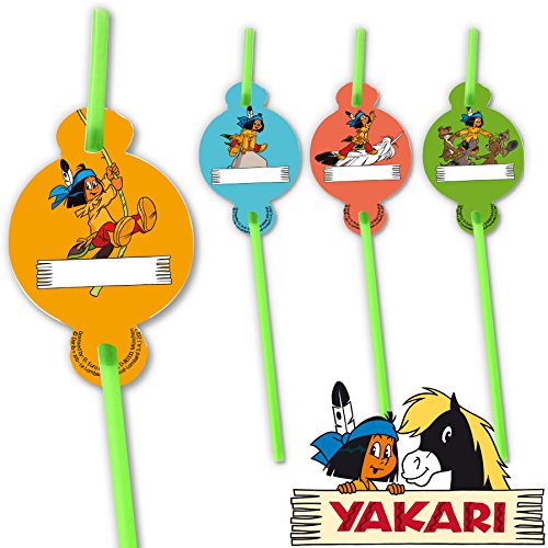8 Trinkhalme * YAKARI * mit Namensschild und Trinkknick für Kinderparty und Kindergeburtstag von DH-Konzept // Indianer Indianerjunge Sioux Kleiner Donner Straws Strohhalme Party Set