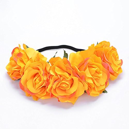 SCF2017 Rose Flower Crown Wedding Festival Headband Hairband Hair Garland Headpiece(Orange and yellow)