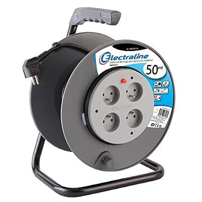 Electraline 20867019F Rallonge Prolongateur électrique 50 m avec enrouleur 4 Prises 16 A section 3G1,5 mm² Gris