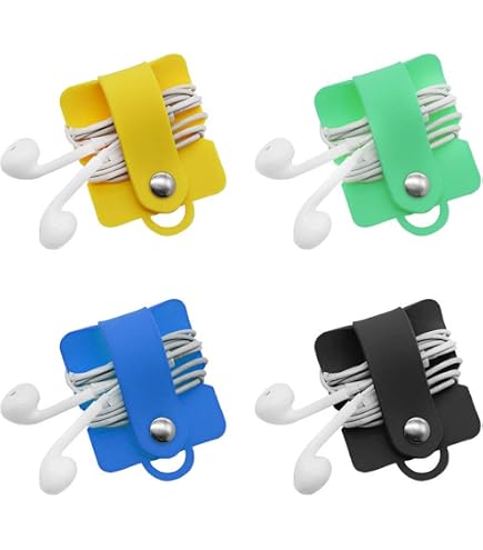 4 Pièces Enrouleur De Câble USB Portable - Organisateur Rotatif Pour Casque, Câbles Données Et Chargeur - Bleu Et Rose