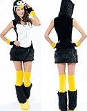 erdbeerloft - Damen Kostüm Karneval Pinguin Plüsch Kleid, S/M, Schwarz - 
