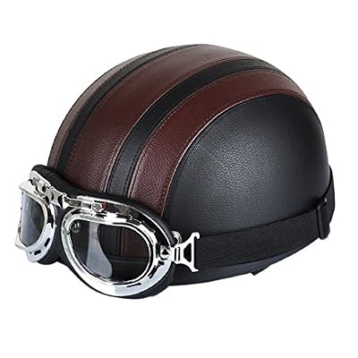 FREESOO FuriAuto Harley Casque de Moto et Velo Scooter Bol Lunettes Retro Style de Vintage 54-60cm Brun