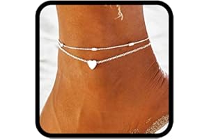 Yean Love Anklet Bracciale a forma di cuore con cavigliera Moda perline Catena a piede d'argento per donne e ragazze