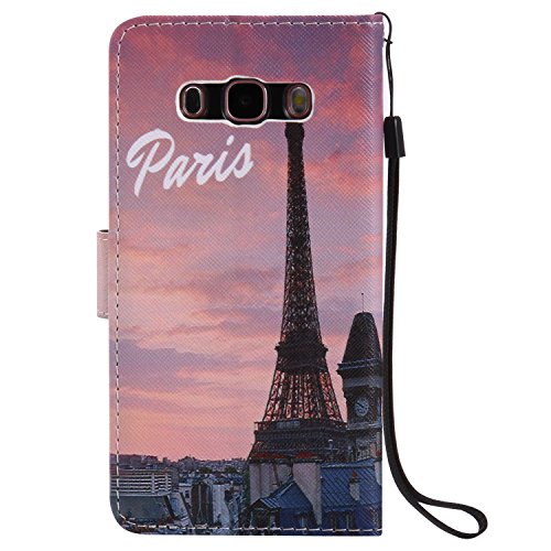Feeltech Samsung Galaxy J510/J5 2016 Hülle PU-Leder und Brieftasche Bunte Muster Fall mit Magnetverschluss, Hybrid-Kickstand mit Stand-Funktion, schlagen Sie schützende weiche TPU Stoßstangenabdeckung und Kreditkartenhalter für Samsung Galaxy J510/J5 2016 Handgelenk Bügel-Buch-Art-Geldbeutel-Tasche mit 2 In 1 Berühren Sie Stift – Turm - 3