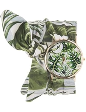 Souarts Damen Armbanduhr Blätte Muster Schleife Schal Band Deko Uhr mit Batterie