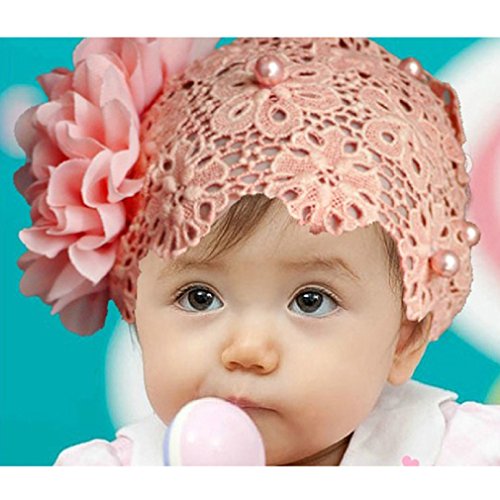 Ukamshop(TM)1PC Super Cute Rhinestone Unusual Angel Girls Baby Pearl Flowers Hairband Headbands For Baby (Lace Flower Pink)