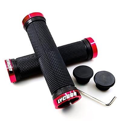 LYCAON Poignées de guidon de vélo, poignée de butée de bicyclette antidérapante avec serrure en aluminium, poignée de vélo pour Scooter Cruiser Chaise roulante en vélo urbain vélo VTT vélo VTT BMX bicyclette pliante (Rouge)